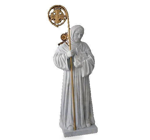 St. Bernard Carved Marble Statue with Brass Crozier Fynders Keepers