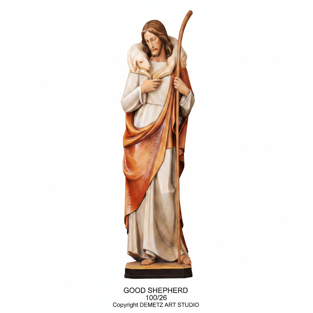 Wood Carved Statue of Jesus, The Good Shepherd by Demetz (100/26)