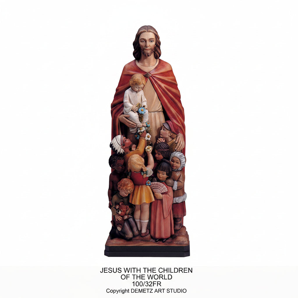 Wood Carved Statue of Jesus Protector of All Children by Demetz (100/32FR)