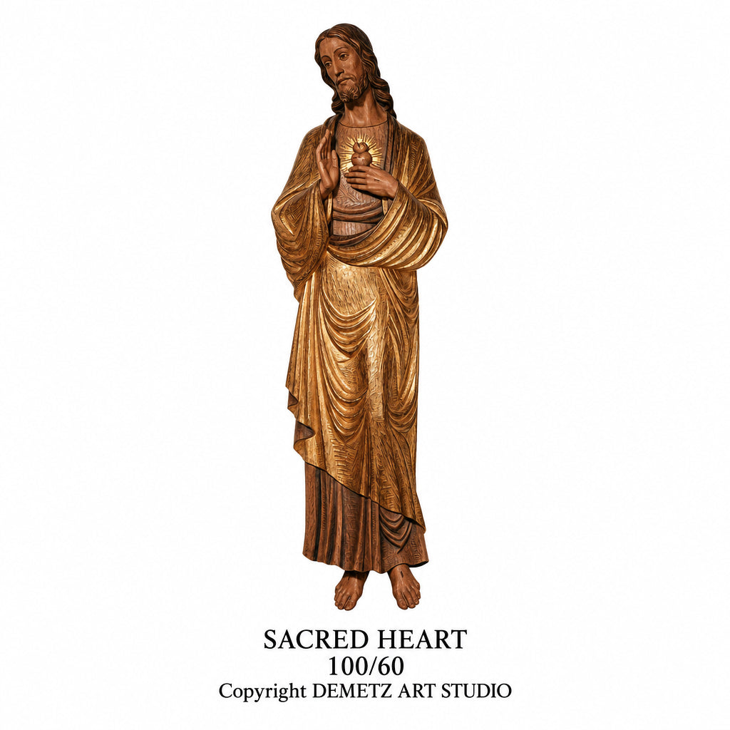 Wood Carved Sacred Heart of Jesus - 3/4 Relief by Demetz (100/60)