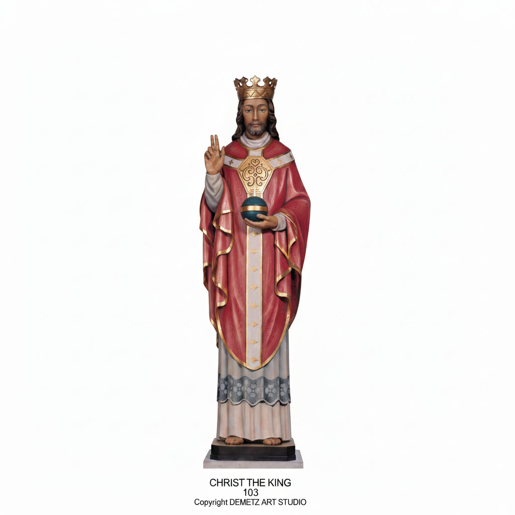 Wood Carved Statue of Christ The King, Jesus by Demetz (103)