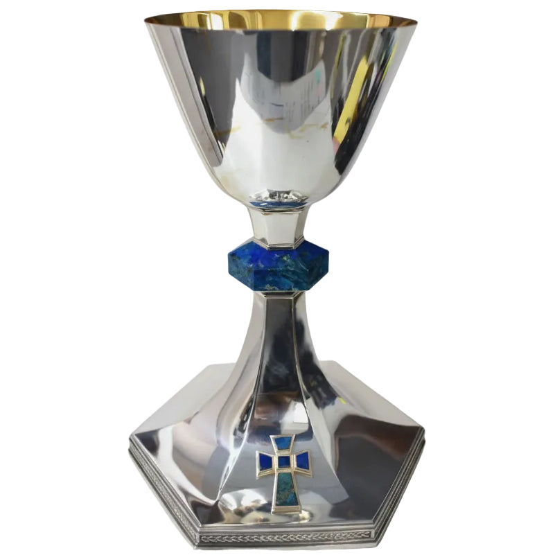 H-2404 Silver Plated Chalice with Blue Lapis Stone Node