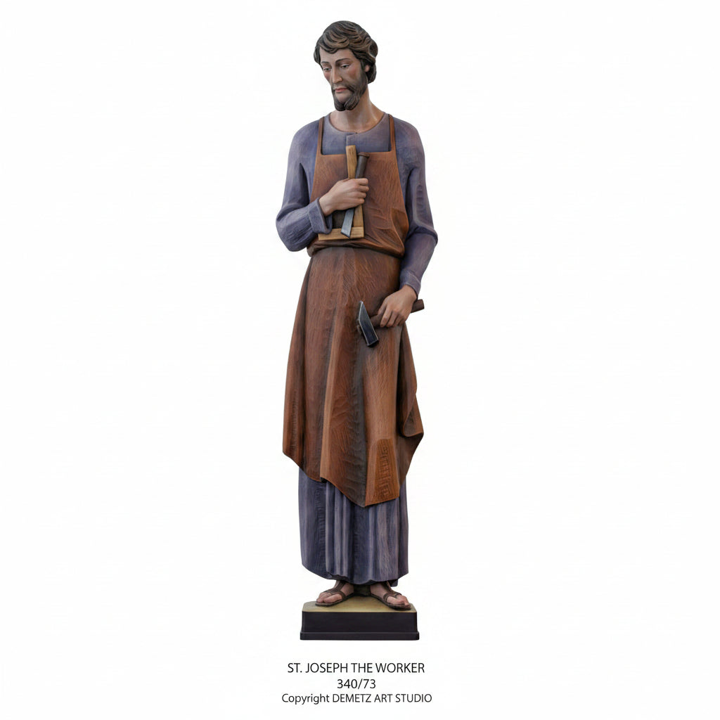 Wood Carved Statue of St. Joseph The Worker by Demetz (340/73)