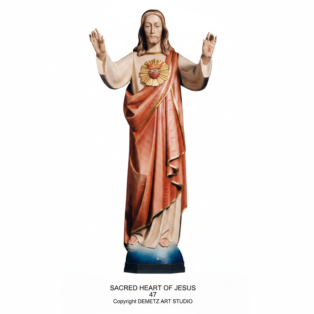 Wood Carved Statue of Sacred Heart of Jesus by Demetz (47)