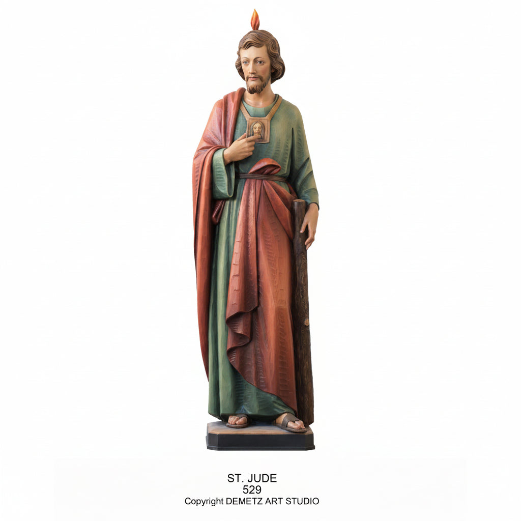 Wood Carved Statue of St. Jude with Flame by Demetz (529)