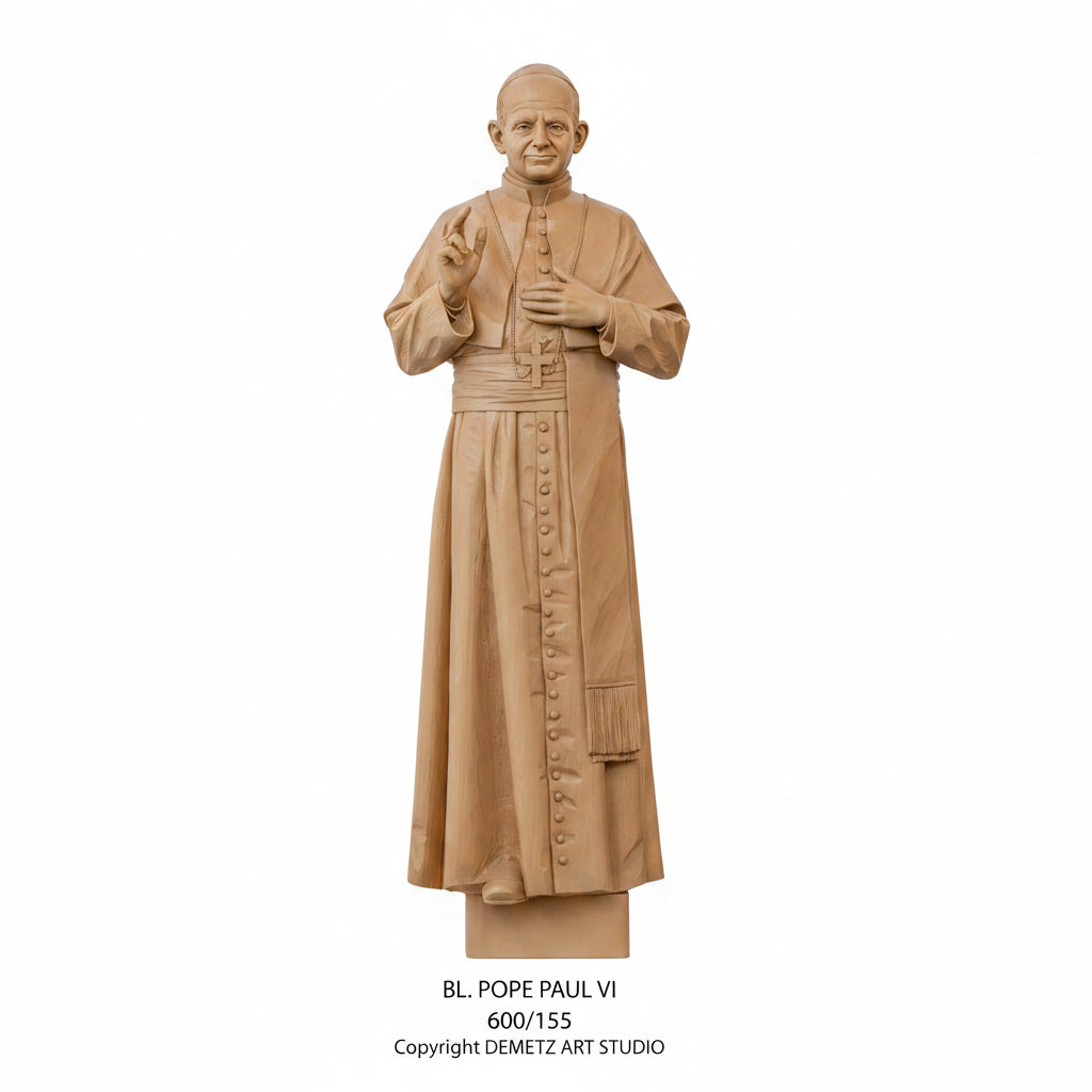 Wood Carved Statue of Blessed Pope Paul VI by Demetz (600/155)