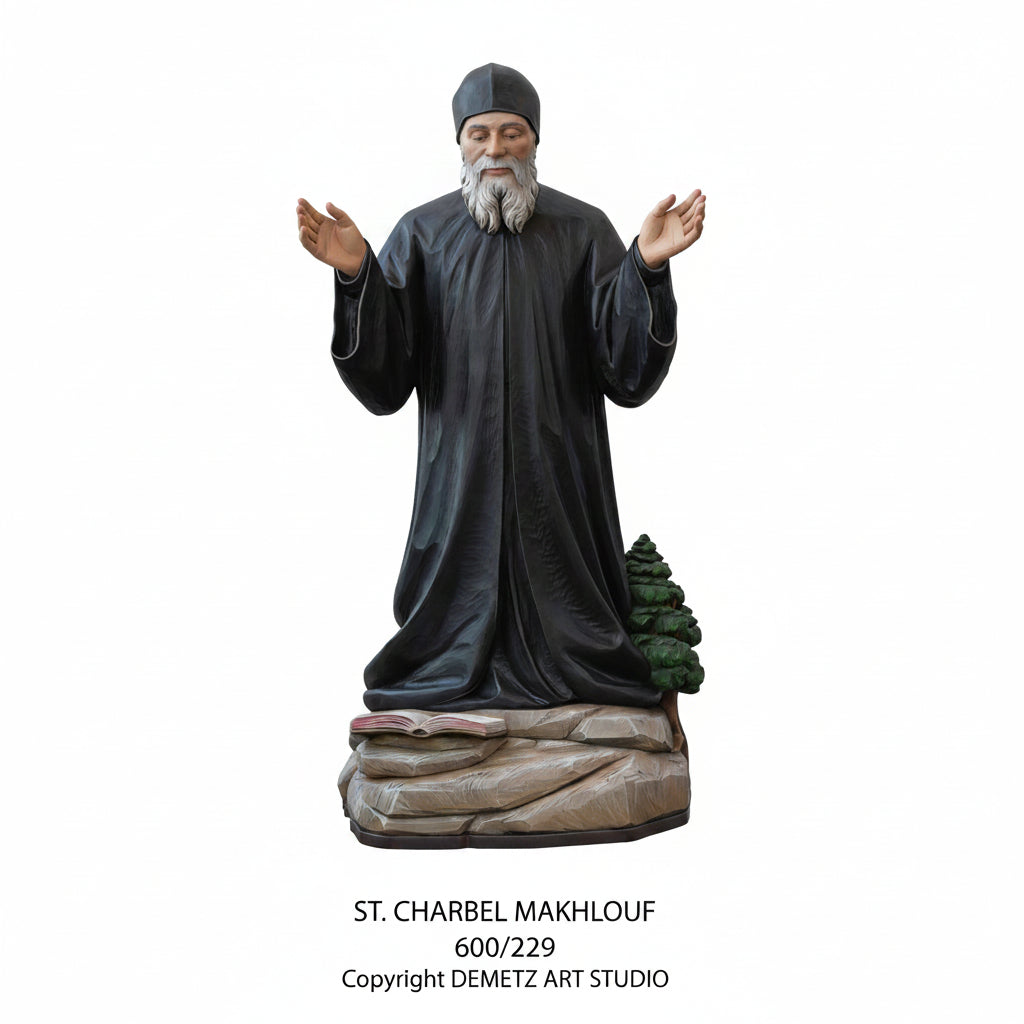 Wood Carved Statue of St. Charbel by Demetz (600/229)