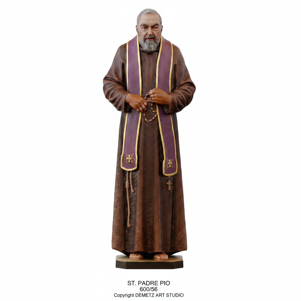 Wood Carved Statue of St. Padre Pio by Demetz (600/56)