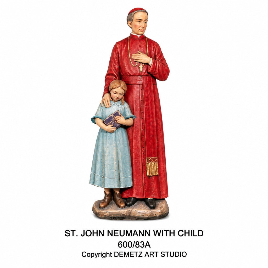 Wood Carved St. John Neumann with Child - 3/4 Relief by Demetz (600/83A)