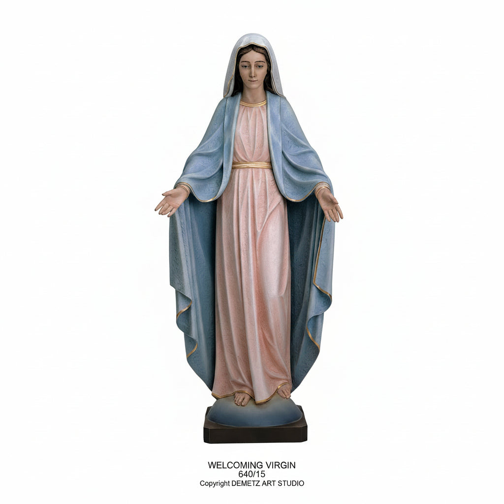 Wood Carved Statue of Mary, Welcoming Virgin by Demetz (640/15)