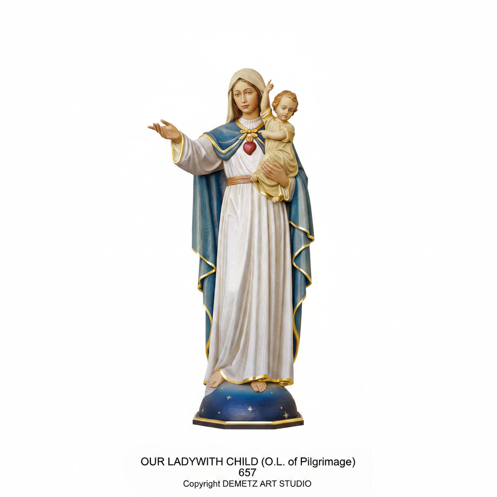 Wood Carved Statue of Mary, Our Lady With Child by Demetz (657)