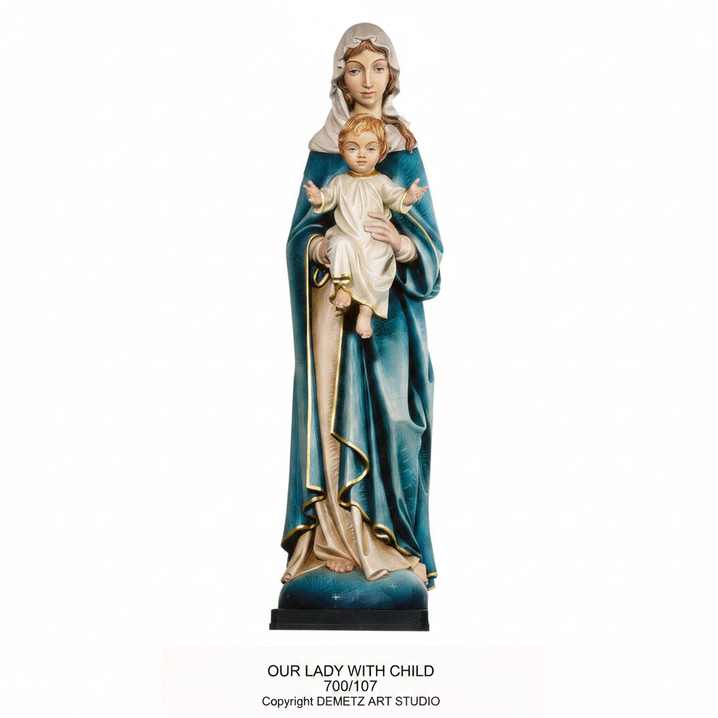 Wood Carved Statue of Mary, Our Lady with Child by Demetz (700/107)