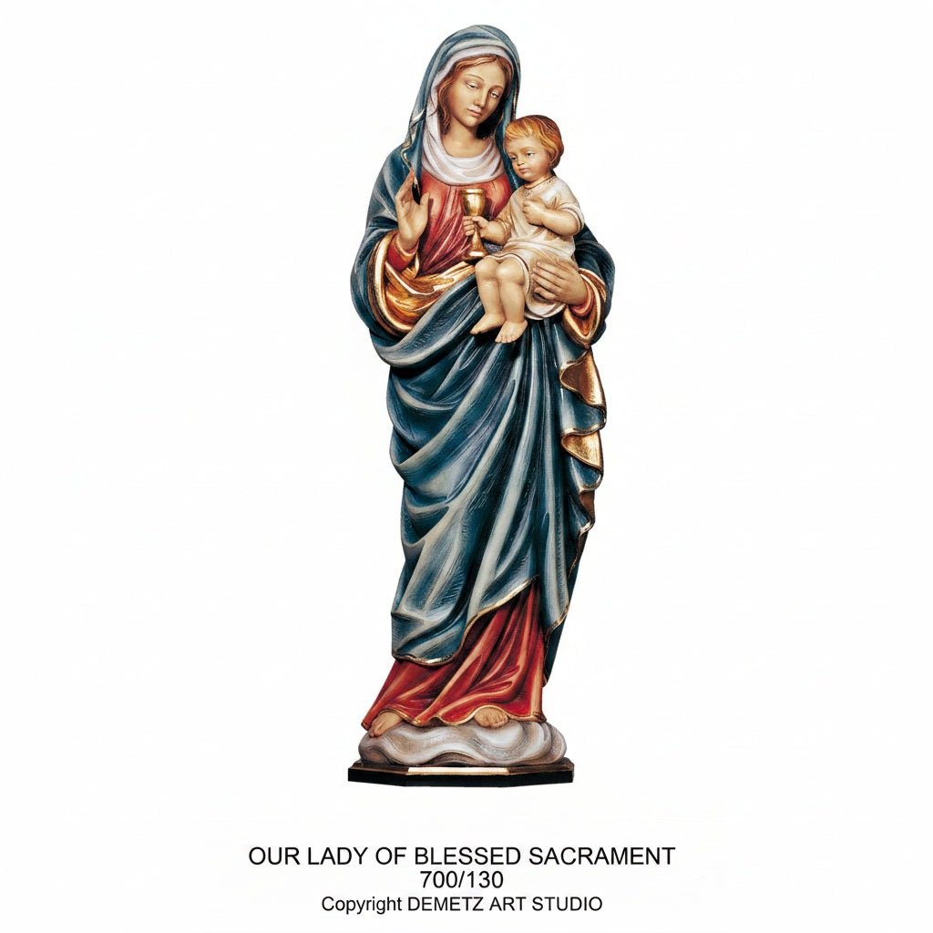 Wood Carved Statue of Mary, Our Lady of Blessed Sacrament by Demetz (700/130)