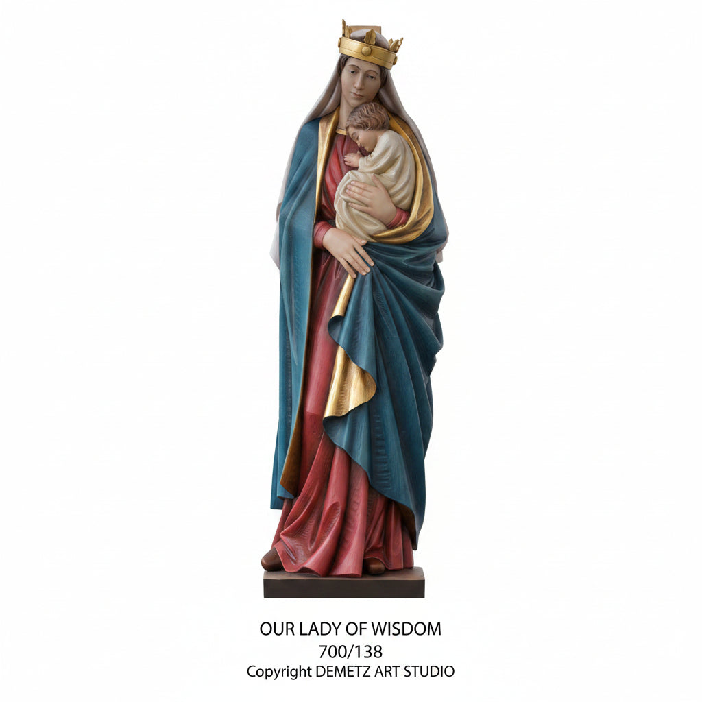 Wood Carved Statue of Mary, Our Lady Seat of Wisdom by Demetz (700/138)