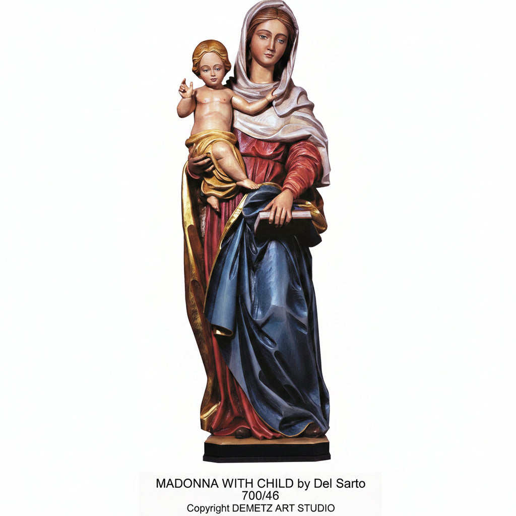 Wood Carved Statue of Mary, Our Lady with Child by Demetz (700/46)