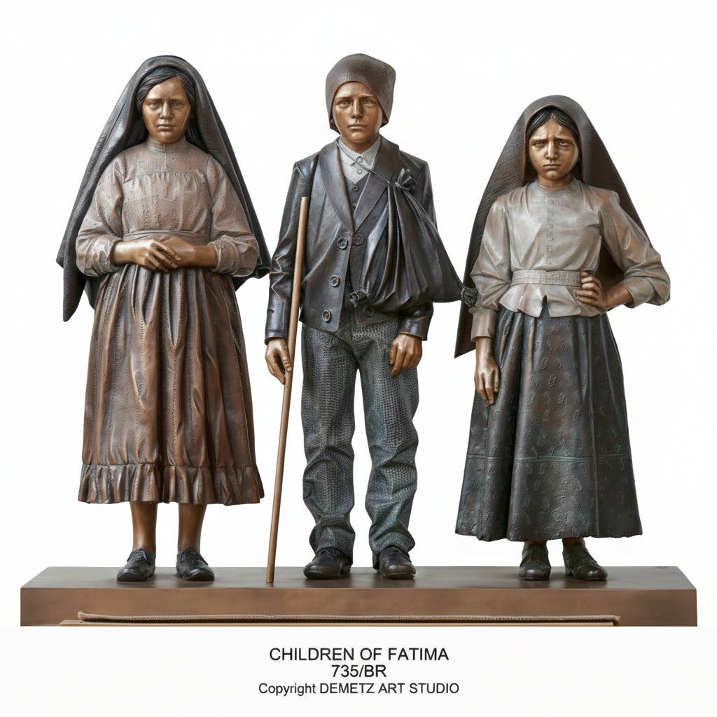Wood Carved Statue of Set of 3 Children of Fatima by Demetz (735)