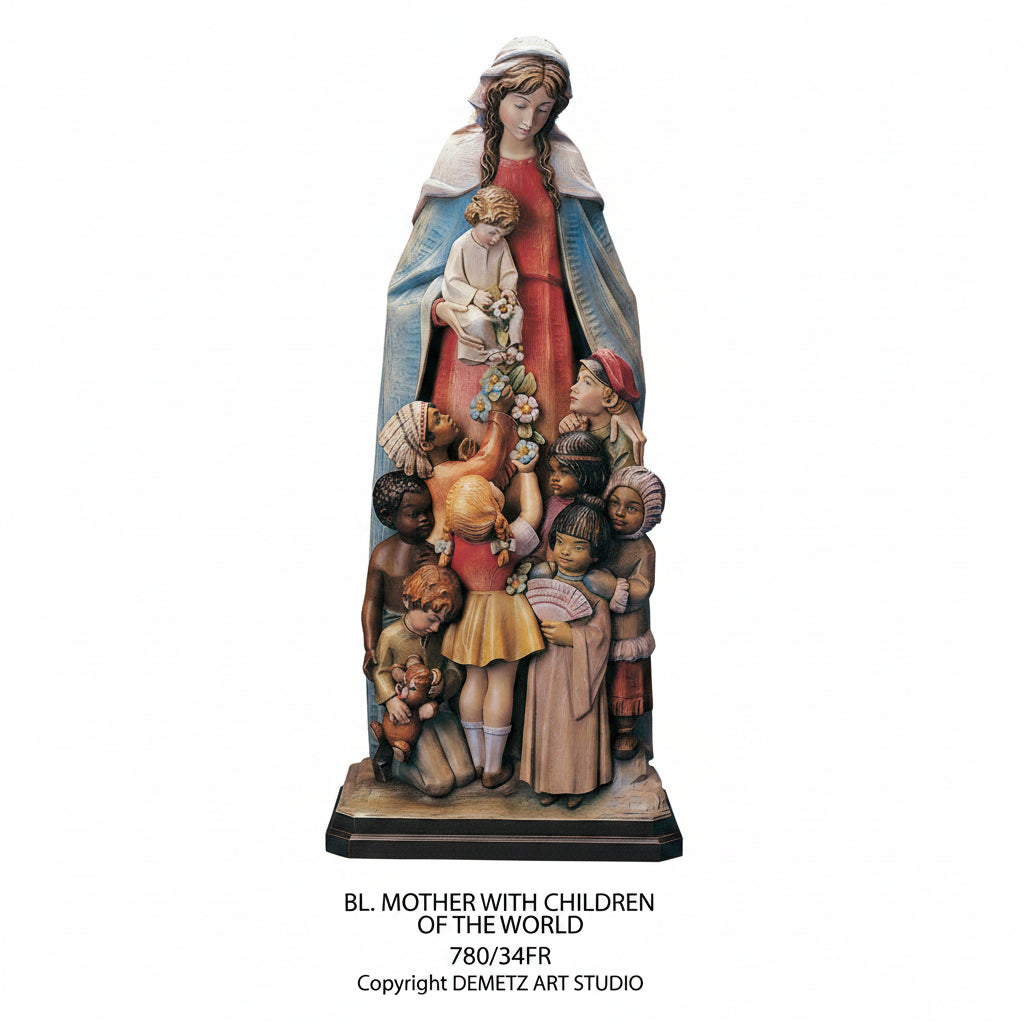 Wood Carved Statue of Our Lady with the Children of the World by Demetz (780/34FR)