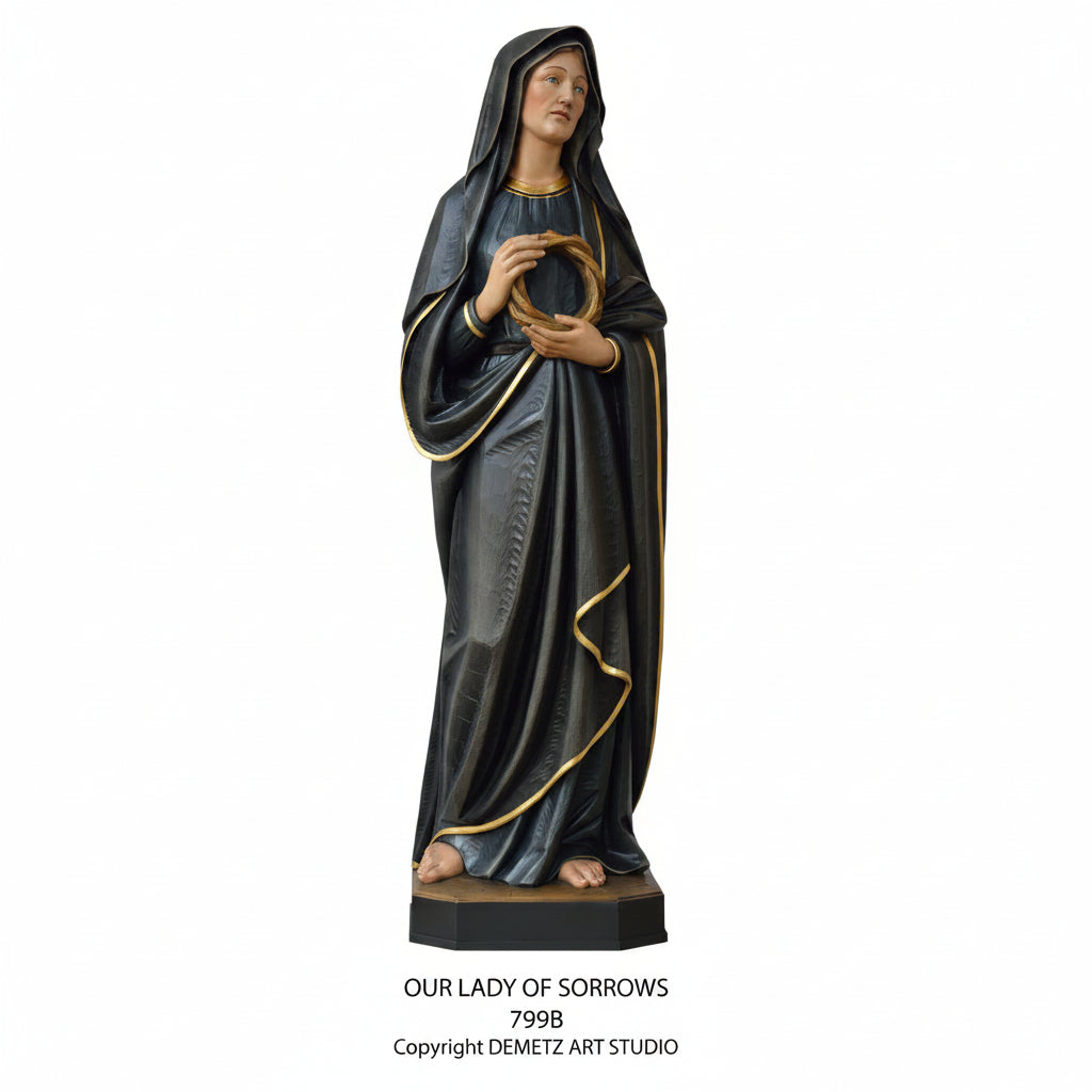 Wood Carved Statue of Our Lady of Sorrows by Demetz (799B)