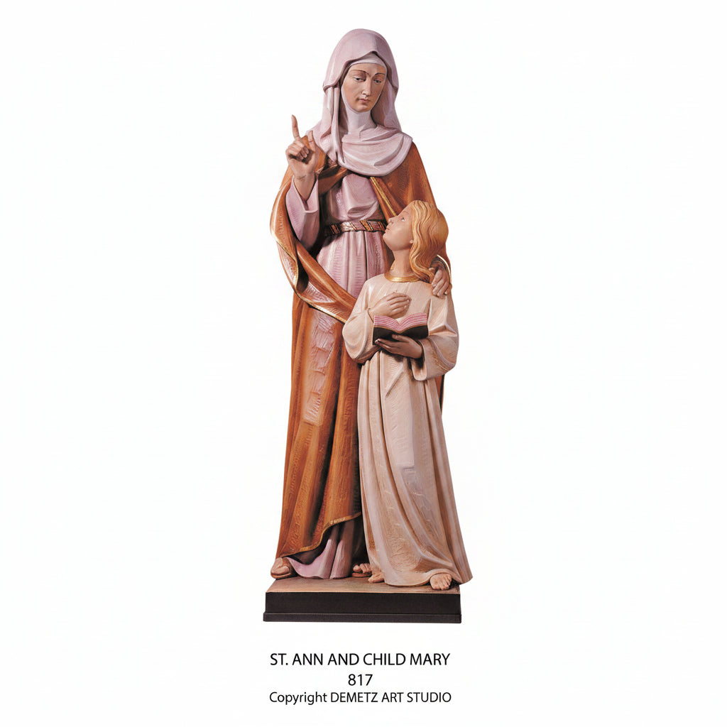 Wood Carved Statue of St. Anne with Mary by Demetz (817)
