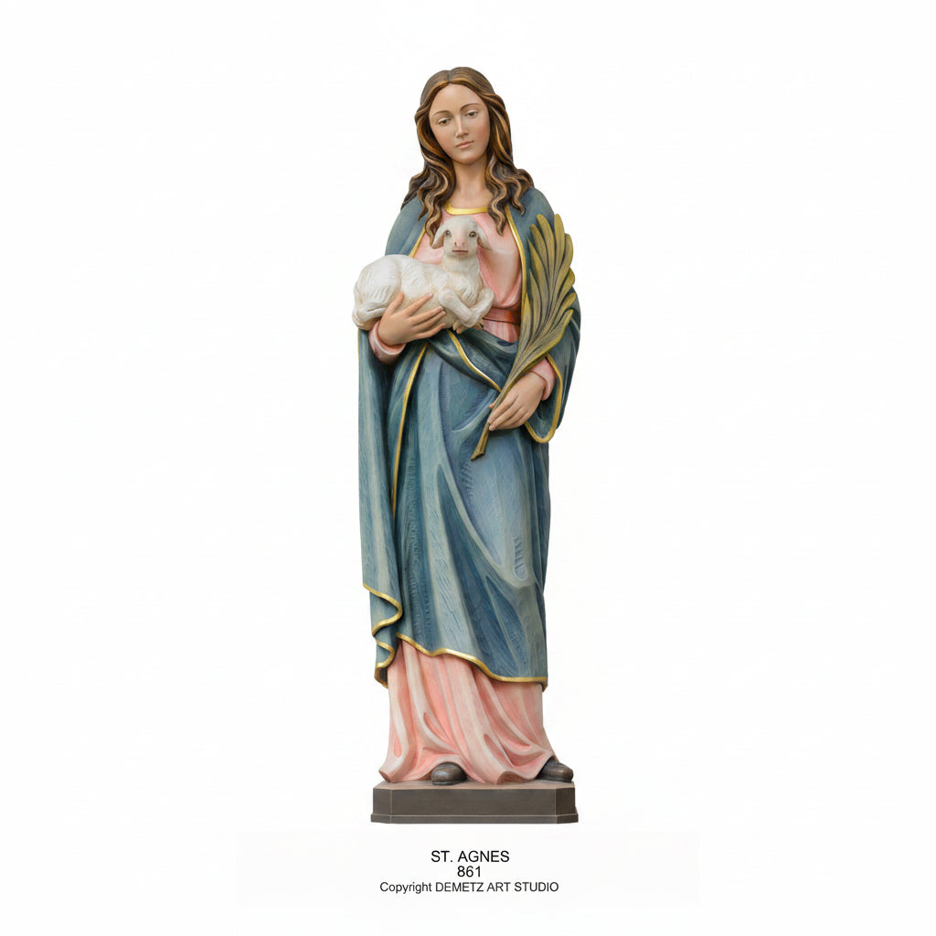 Wood Carved Statue of St. Agnes by Demetz (861)