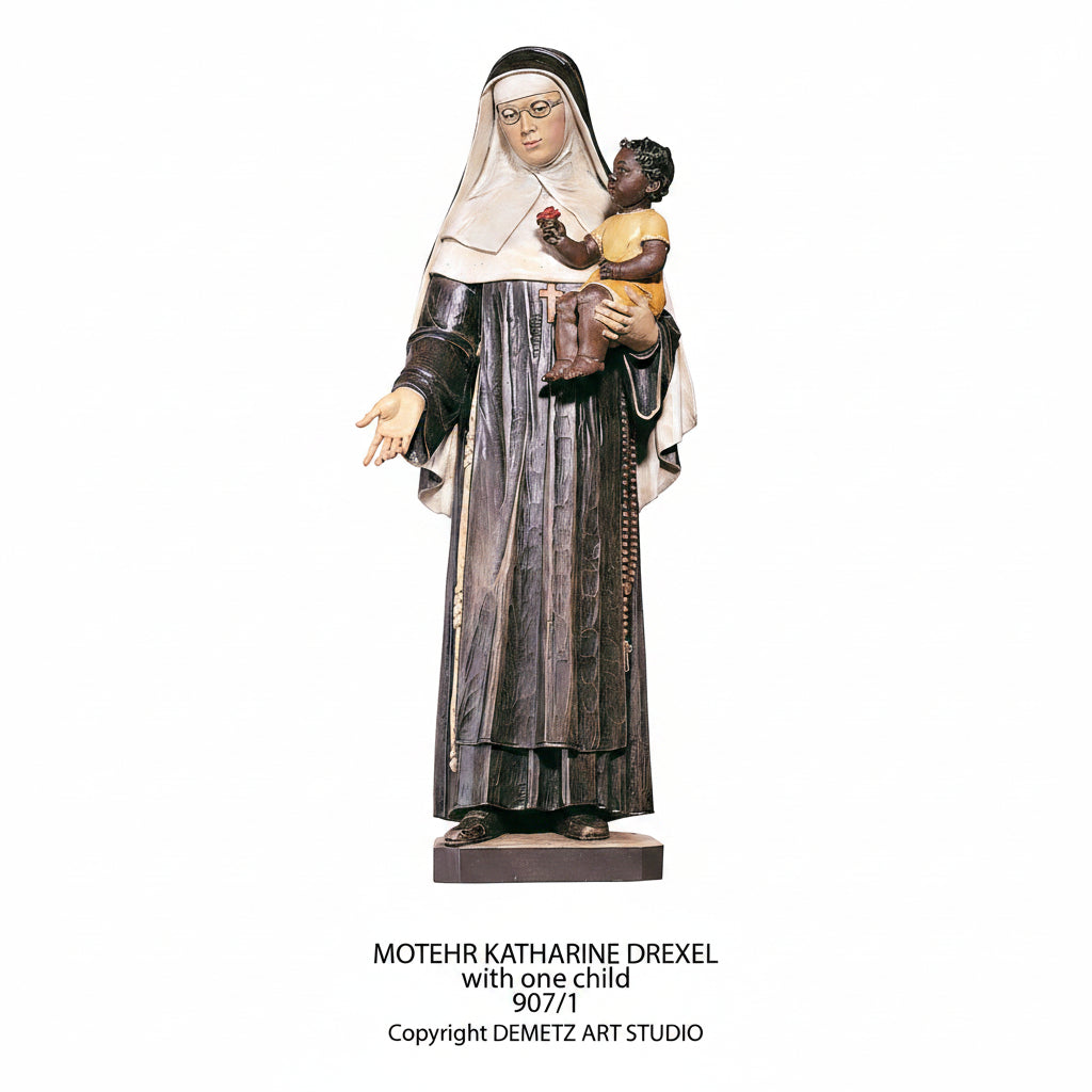 Wood Carved Statue of St. Katharine Drexel with Child by Demetz (907/1)