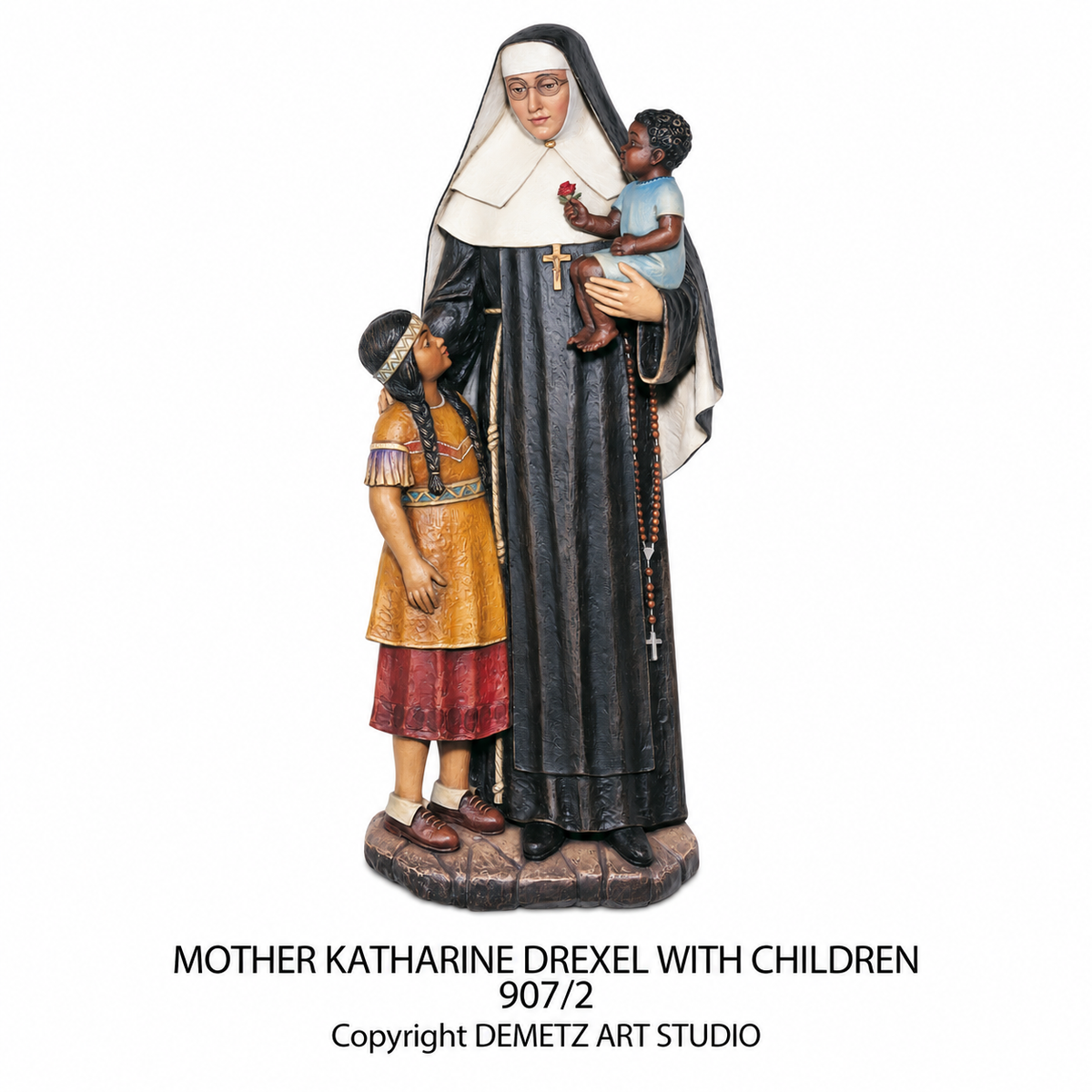 Wood Carved Statue of St. Katharine Drexel with Child - 3/4 Relief by Demetz (907/2)
