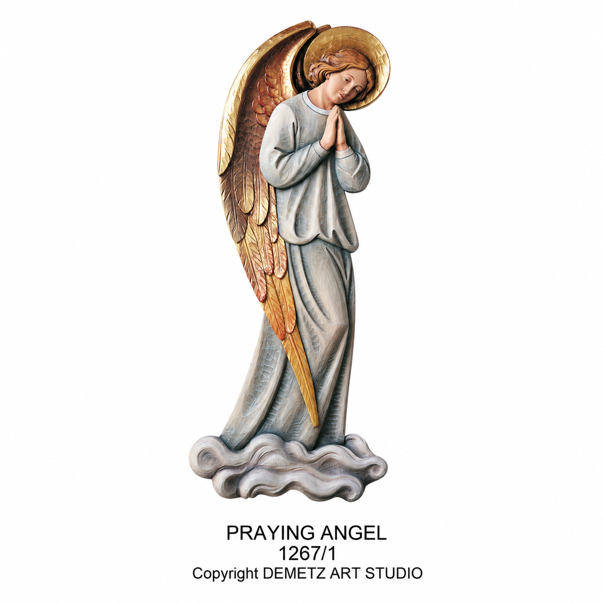 Wood Carved Statue of Praying Angel - High Relief by Demetz (1267/1)