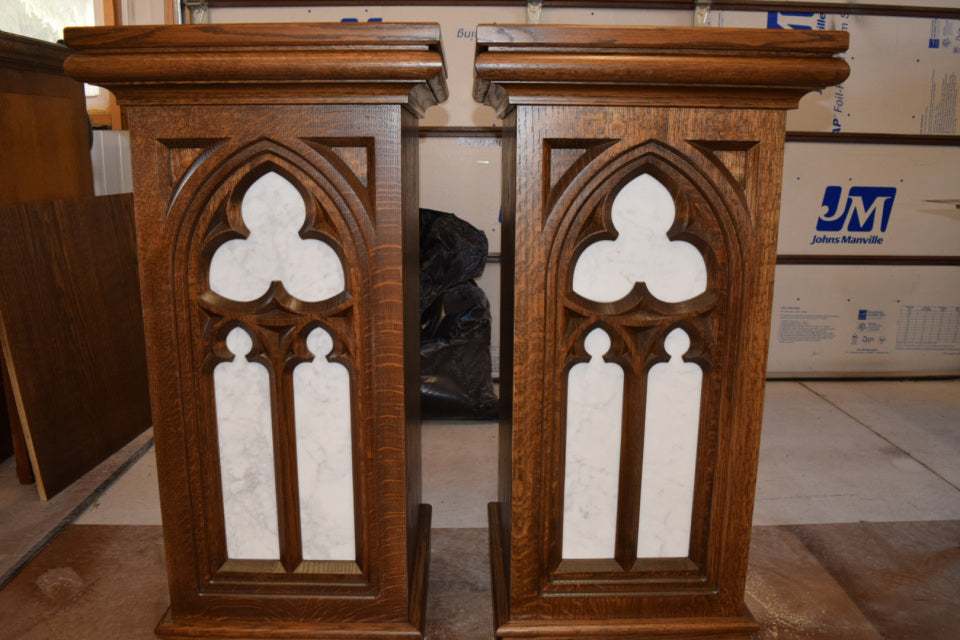 Gothic Pedestals x25850 w. marble inserts Fynders Keepers