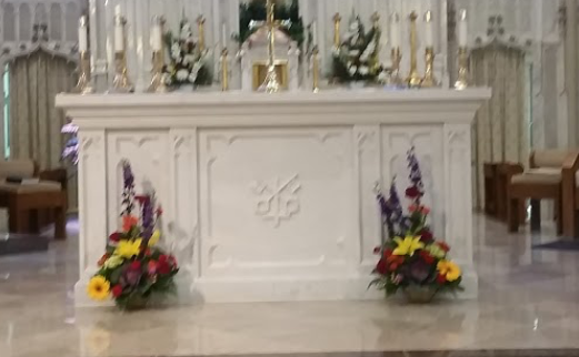 New white marble altar and matching ambo for the Cathedral of St. Peter, Kansas City, Kansas