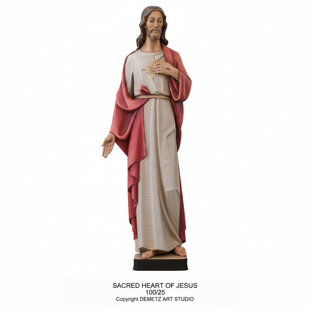 Wood Carved Statue of Sacred Heart of Jesus by Demetz (100/25)