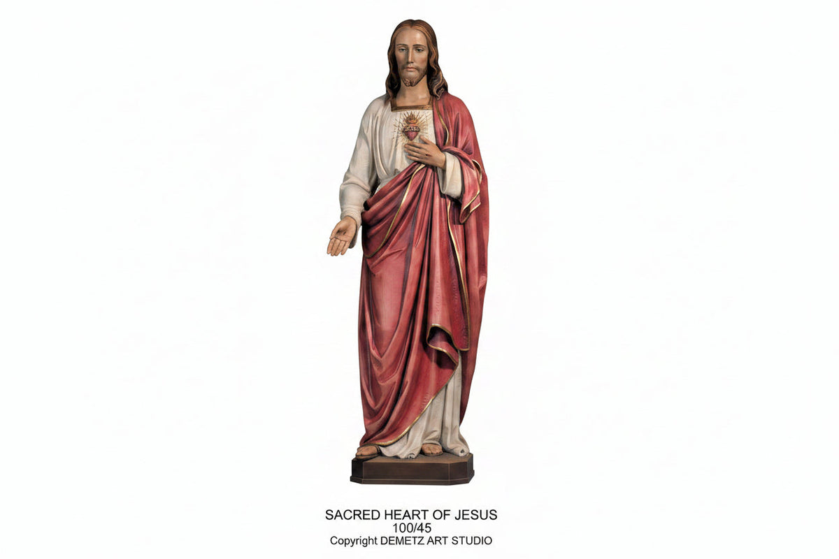 Wood Carved Statue of Sacred Heart of Jesus by Demetz (100/45)