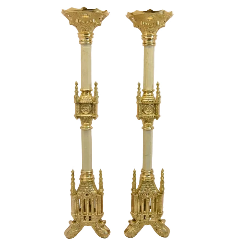 H-125M Brass and Marble Candlestick