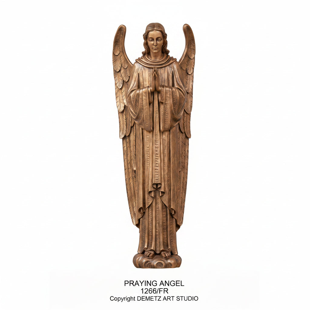 Wood Carved Statue of Praying Angel by Demetz (1266FR)