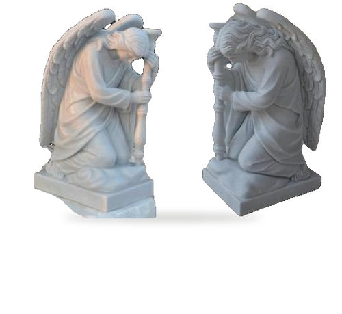 28" Kneeling Adoring Angels Carved Marble Statues Mx215 Fynders Keepers