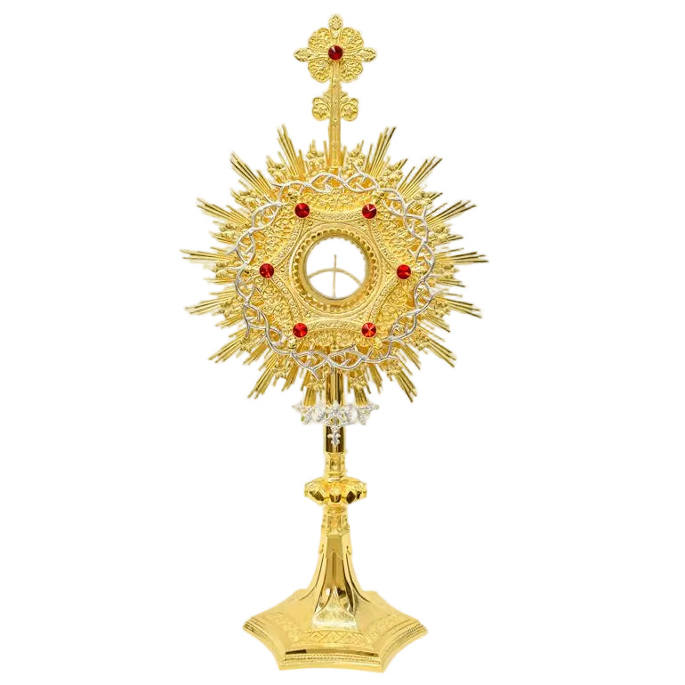 H-210S Traditional Monstrance with Glass Enclosed Luna, Silver Accents