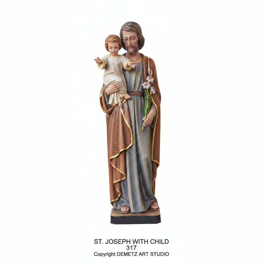 Wood Carved Statue of St. Joseph with Child by Demetz (317)