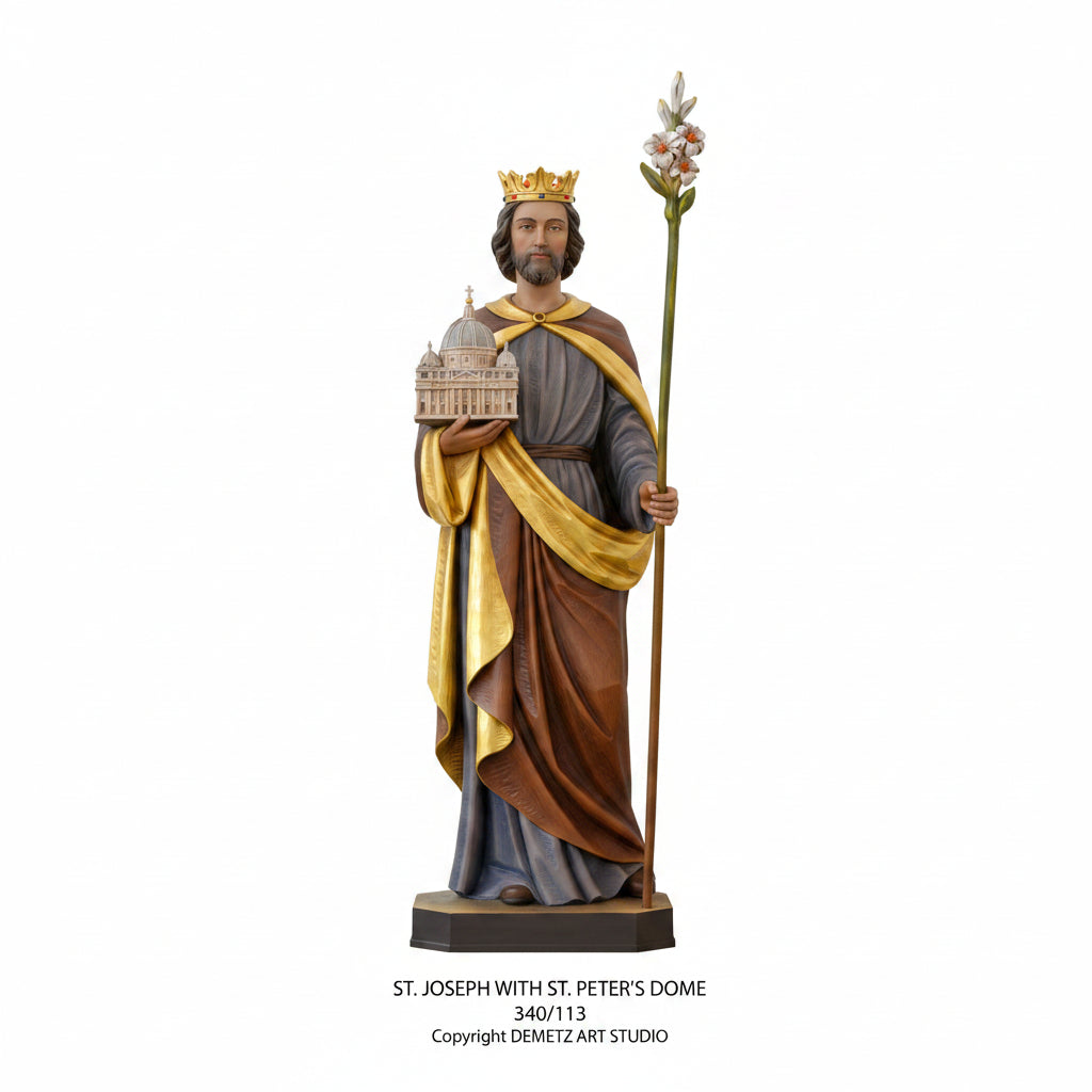 Wood Carved Statue of St. Joseph holding the St. Peter Basilica by Demetz (340/113)