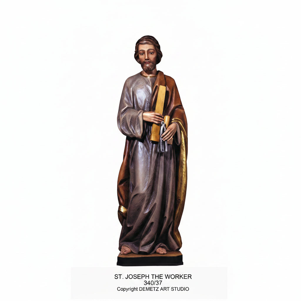 Wood Carved Statue of St. Joseph The Worker by Demetz (340/37)