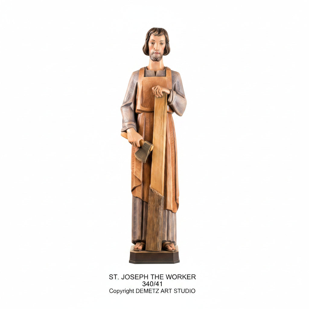 Wood Carved Statue of St. Joseph The Worker by Demetz (340/41)