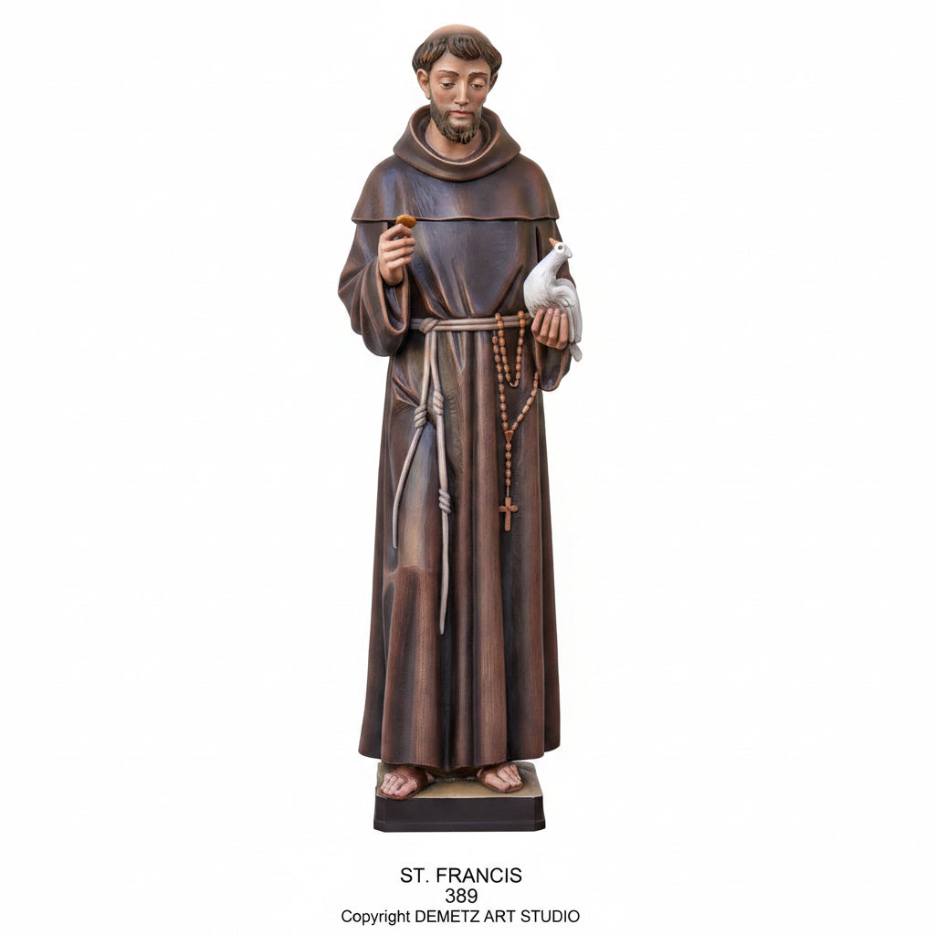 Wood Carved Statue of St. Francis of Assisi by Demetz (389)