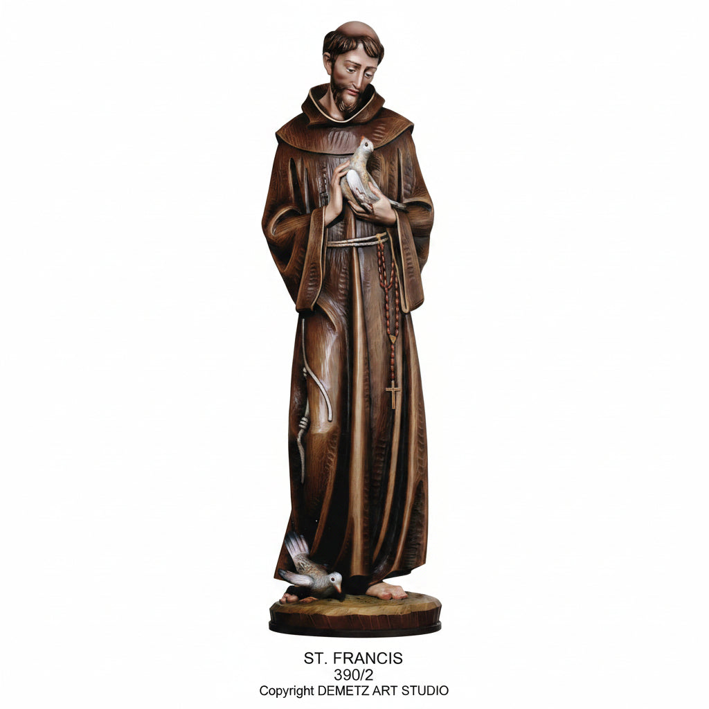 Wood Carved Statue of St. Francis of Assisi by Demetz (390/2)