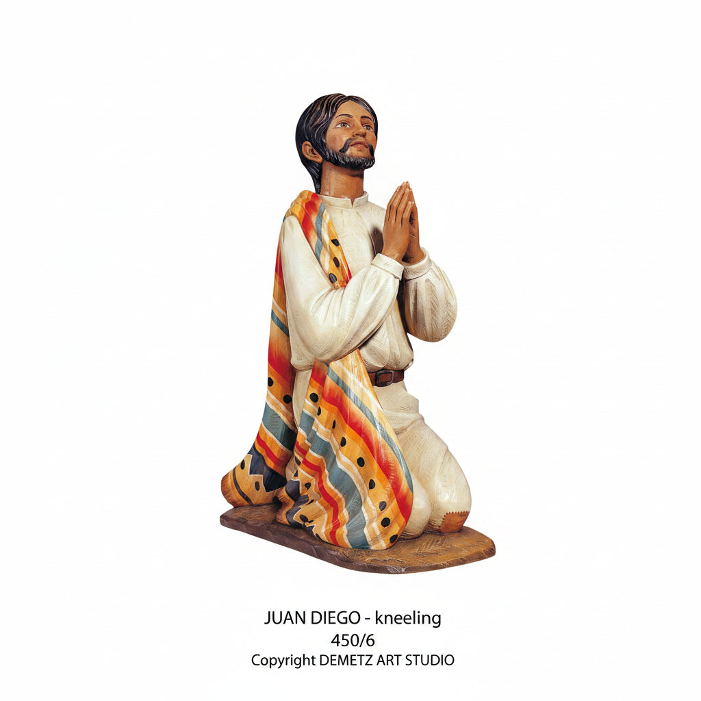 Wood Carved Statue of Juan Diego Kneeling by Demetz (450/6)