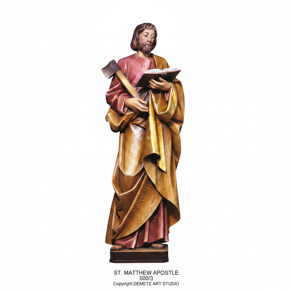 Wood Carved Statue of St. Matthew Apostle by Demetz (500/3)