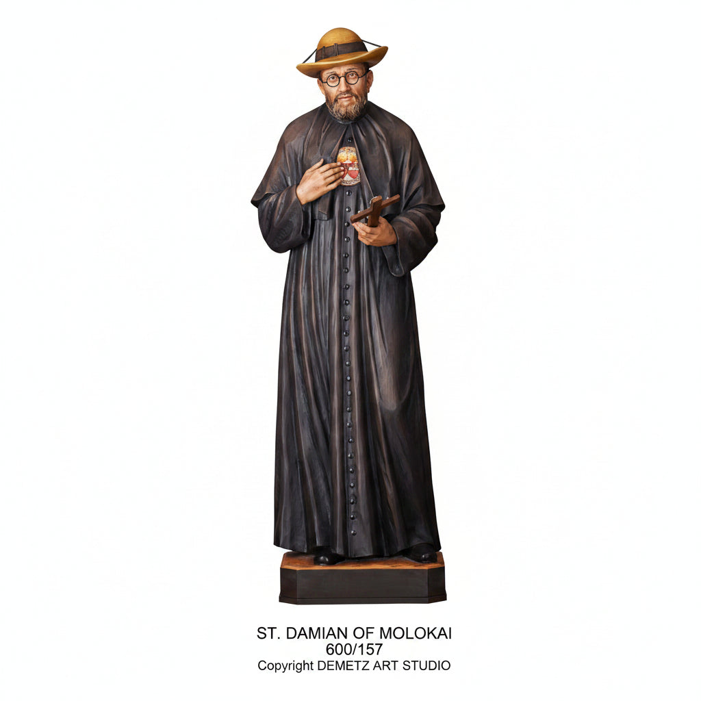 Wood Carved Statue of St. Damian of Molokai by Demetz (600/157)