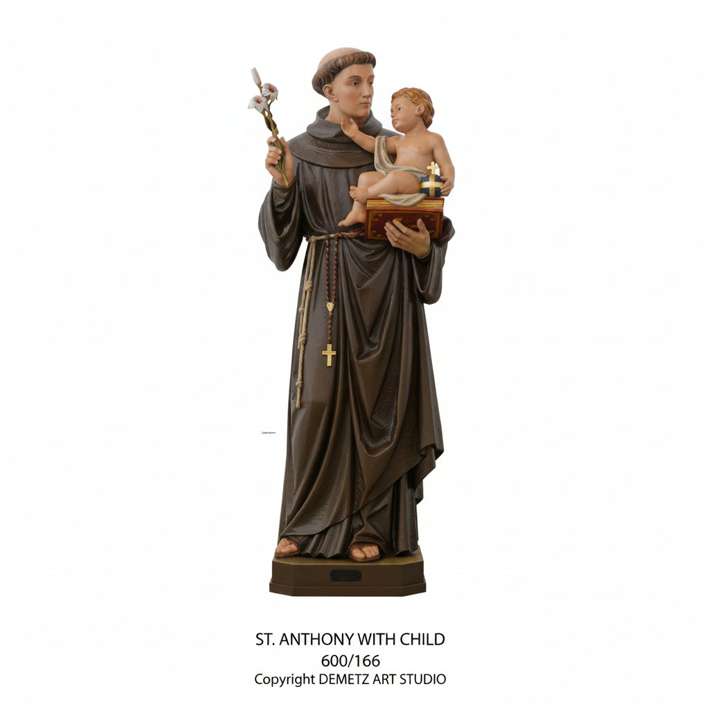 Wood Carved Statue of St. Anthony With Child by Demetz (600/166)
