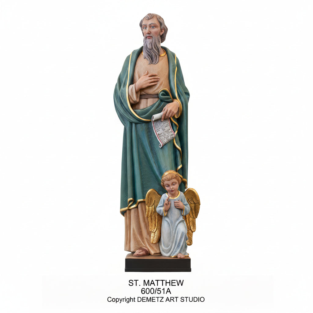 Wood Carved Statue of St. Matthew, Four Evangelists by Demetz (600/51A)