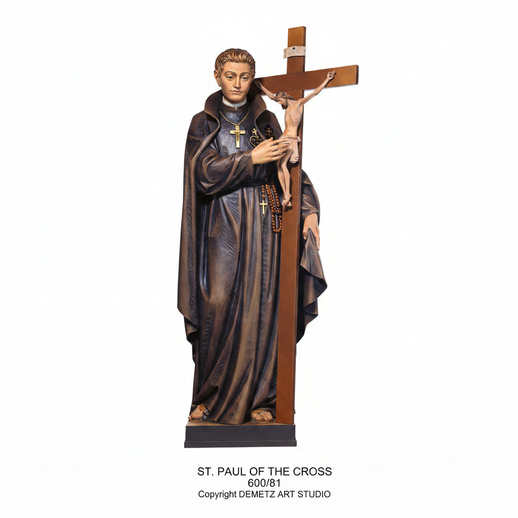 Wood Carved Statue of St. Paul of The Cross by Demetz (600/81)