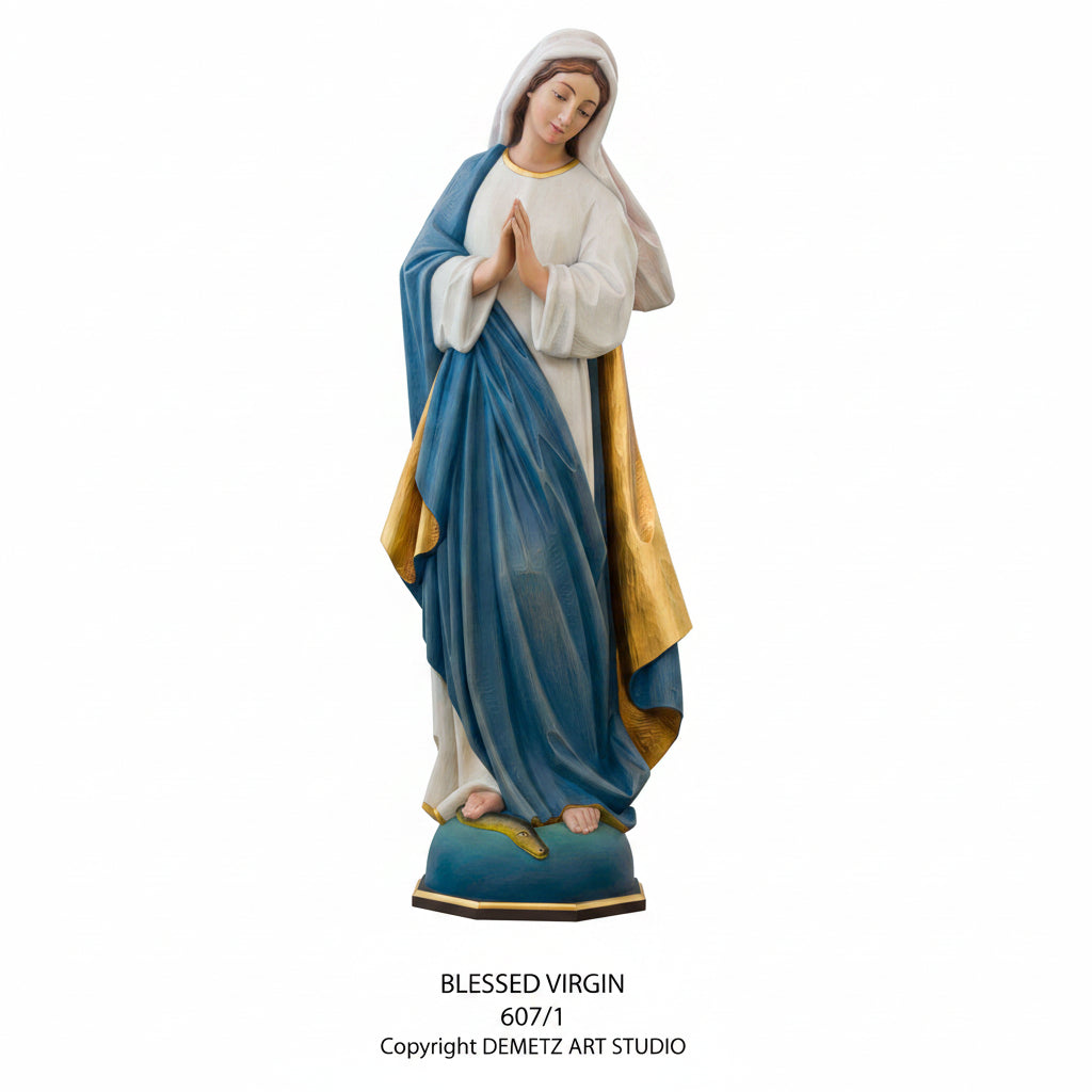Wood Carved Statue of Mary, Blessed Virgin by Demetz (607/1)
