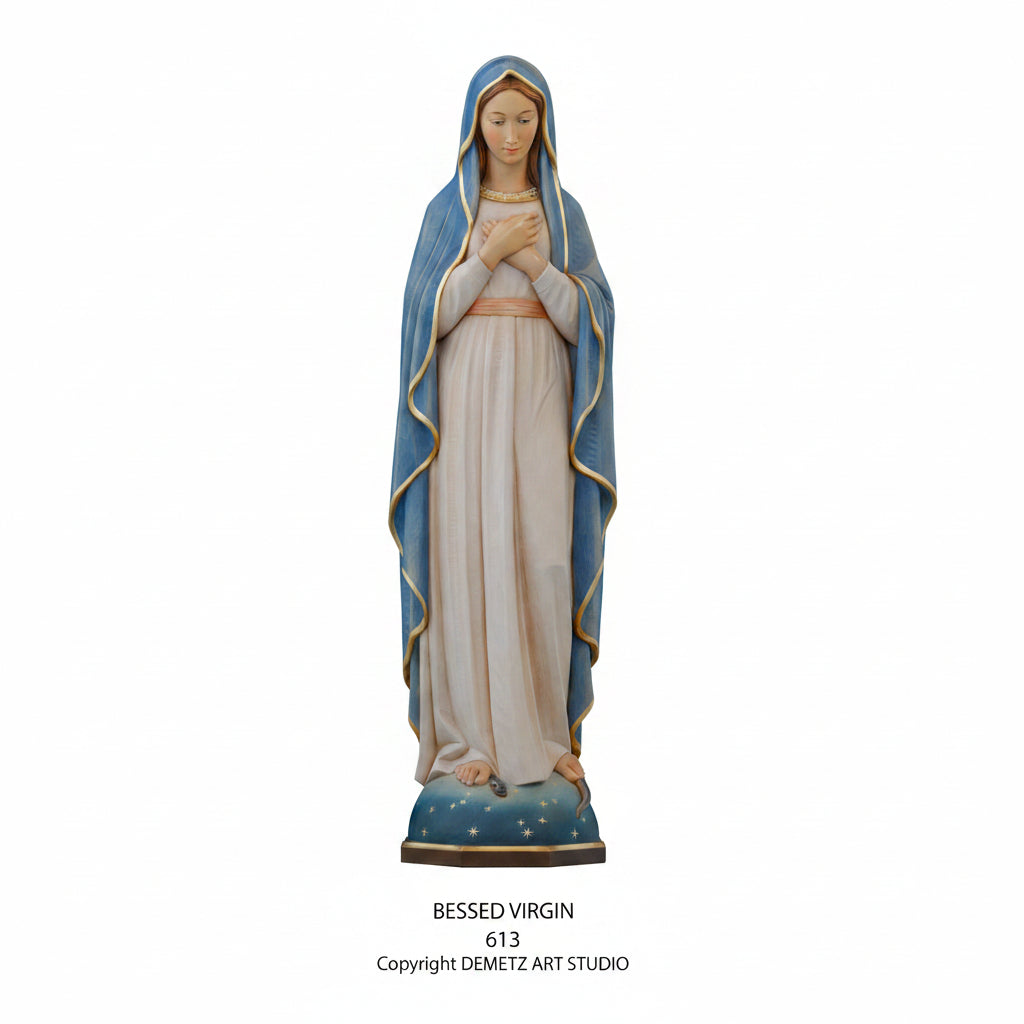 Wood Carved Statue of Mary, Blessed Virgin by Demetz (613)