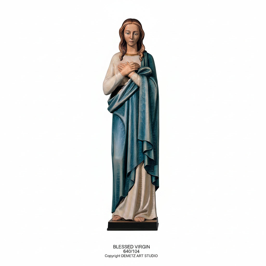 Wood Carved Statue of Mary, Blessed Virgin by Demetz (640/104)